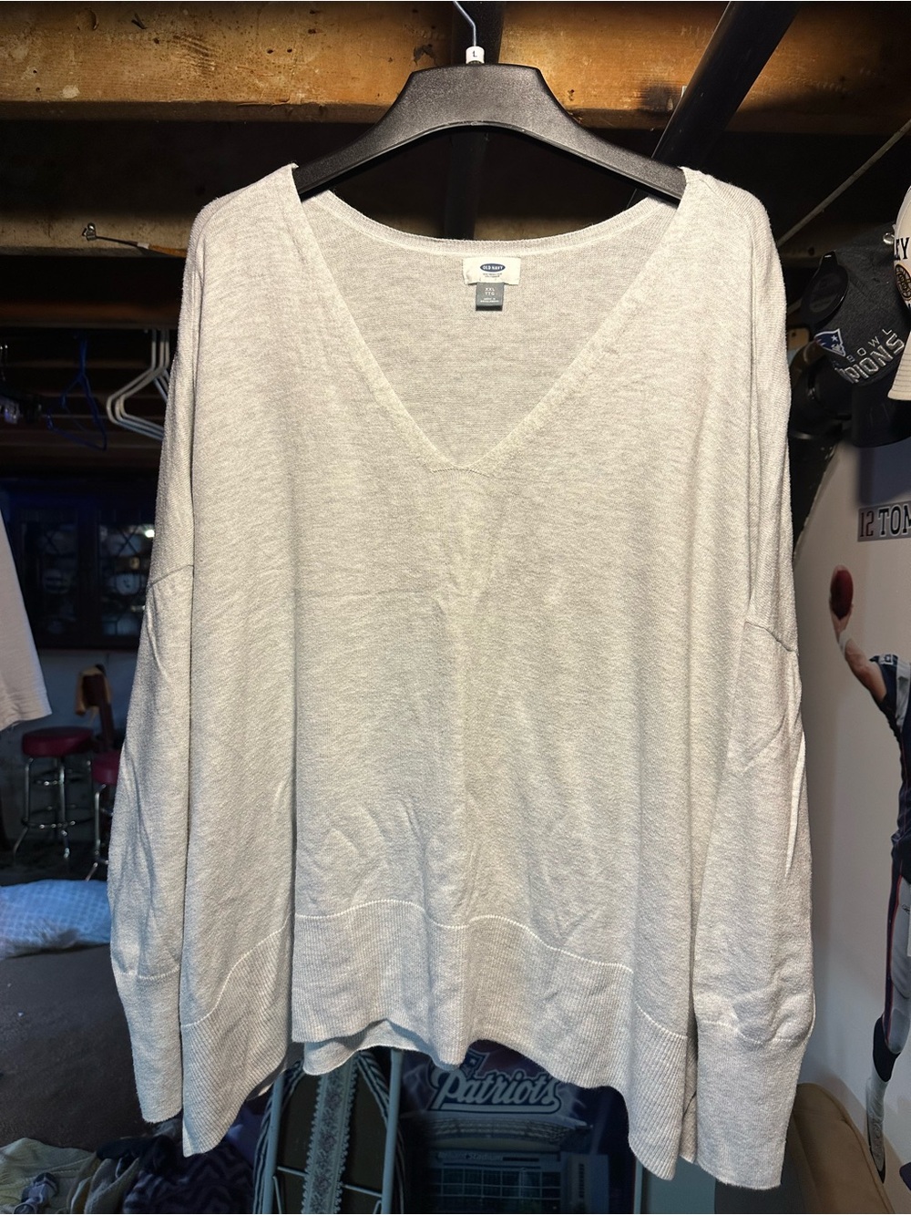 OLD Navy, Light Gray V-Neck Women's Sweater - Soft Knit Pullover, XXL